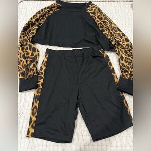 Black and Leopard Print Two-Piece Set